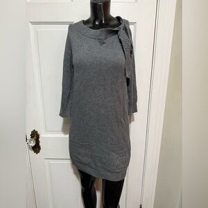 Vintage 2000s Juicy Couture Grey Womens Sweater Dress Size Small Bow Long Sleeve